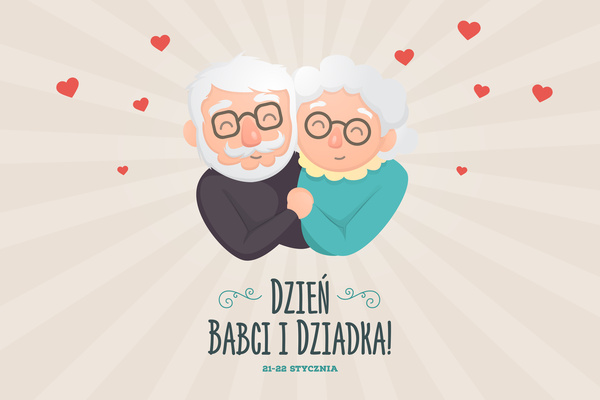Babcia i dziadek w objęciach - ilustracja z okazji dnia babci i dziadka