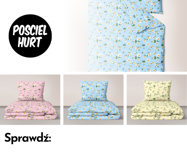 Pościel z kory z rumiankami – nowość! Polska jakość, 140x200 i 160x200 cm, zamek błyskawiczny