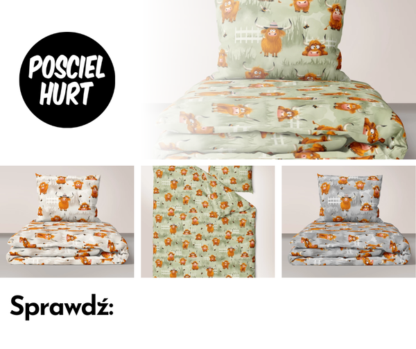 Zdjęcie przedstawia nowy wzór pościeli na czterech ujęciach