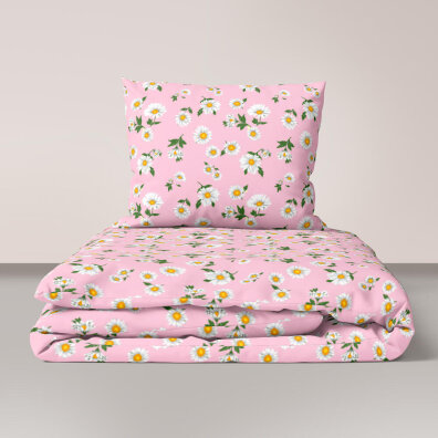 Pościel z Kory 160x200 + 2x70x80 Bawełna 100% Bielawa Produkt Polski - Rumianki Różowe