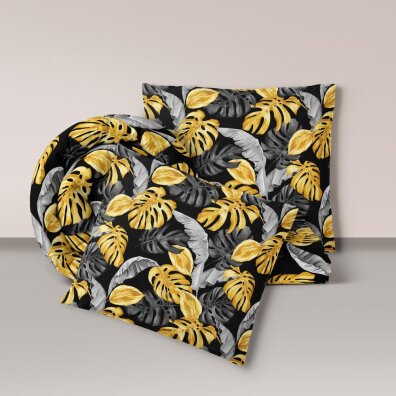 POŚCIEL Z KORY 160x200 + 2x70x80 Bawełna 100% Bielawa Produkt Polski - CZARNE LIŚCIE 3D