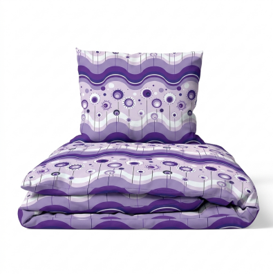 Komplet Pościeli 160x200 + 2x70x80, 100% Bawełna, 140g/m2, wzór: Lizak Fiolet
