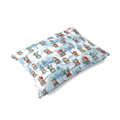 Poszewka na poduszkę Świąteczna 40x60cm BAWEŁNA 100% CERTYFIKAT - Zimowe Zwierzęta Niebieskie