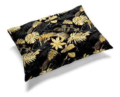 Poszewka na poduszkę 40x60cm BAWEŁNA 100% CERTYFIKAT - Liście 3D złoto czarne