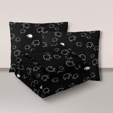 Pościel z Kory 160x200 + 2x70x80 Bawełniana Produkt Polski Bielawa - Baranki Czarne