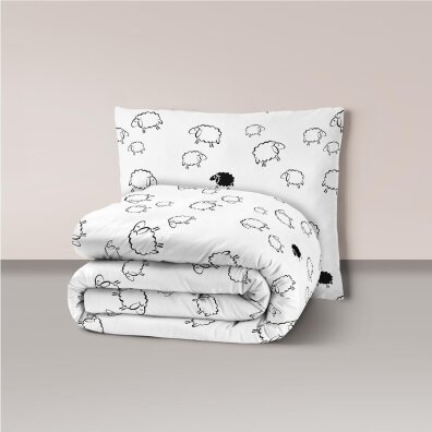 Pościel z Kory 140x200 + 1x70x80 Bawełna 100% Bielawa Produkt Polski -  PRESTIGE Baranki na białym