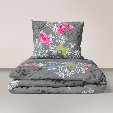 Pościel z kory 140x200 + 1x70x80 Bawełna 100% Bielawa Produkt Polski - Motyl szary