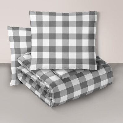 Komplet Pościeli 160x200 + 2x70x80, 100% Bawełna, 140g/m2, wzór:  Krata szara