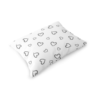 Poszewka na poduszkę 40x60cm BAWEŁNA 100% CERTYFIKAT - Szare Serca Obwódki na Białym