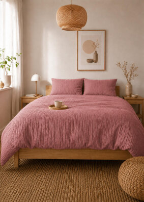 Pościel muślinowa dwuwarstwowa 220x200cm + 2x70x80cm - muślin + bawełna Vintage Rose