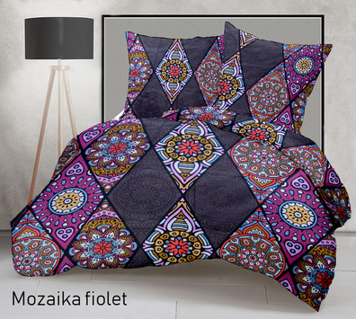 Pościel 160x200cm 2x70x80cm, 140g/m2,100% bawełna Mozaika fiolet