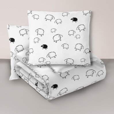 Komplet Pościeli 160x200 + 2x70x80, 100% Bawełna, 140g/m2, wzór: Baranki Białe