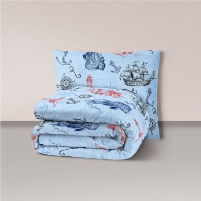 Pościel z Kory 140x200 + 1x70x80 Bawełna 100% Bielawa Produkt Polski - bałtyk niebieski