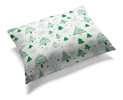 Poszewka 70x80cm na poduszkę 100% bawełna - Zakręcone choinki na białym zielone