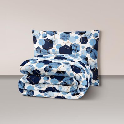 Komplet Pościeli z Kory 140x200 + 1x70x80 Bawełna 100% Bielawa Produkt Polski - 1611  niebieski