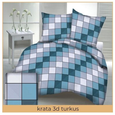 Pościel z Kory 140x200 + poszewka 70x80 POLSKI PRODUCENT - Krata 3D turkus