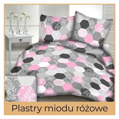 POŚCIEL Z KORY 200x220 + 2 poszewki PREMIUM 100%  bawełna polska : Plastry miodu róż