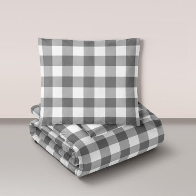 Pościel z Kory 140x200 + poszewka 70x80 POLSKI PRODUCENT - Krata szara