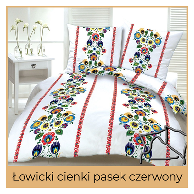 Pościel z kory 160x200cm + 2szt. 70x80cm -PRESTIGE Łowicki pas czerwony