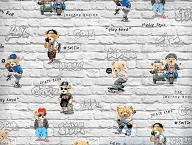 Tkanina na metry, Materiał do szycia, Tkanina, 100% BAWEŁNA, 160cm, Misie hip-hop szary mur