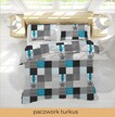 POŚCIEL Z KORY 220x200cm PREMIUM 100% BAWEŁNA wzór: Paczwork gwiazdki turkus (3)