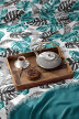 POŚCIEL Z KORY 160x200 GRUBA KORA Turkus liście 3D (7)