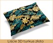 Poszewka na poduszkę 40x60cm BAWEŁNA 100% CERTYFIKAT - Liście 3D turkus Złoto (2)