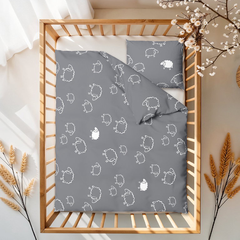 POŚCIEL DZIECIĘCA 90x120 + 40x60 100% BAWEŁNA certyfikat 2-el do Łóżeczka Baranki Szare (7)
