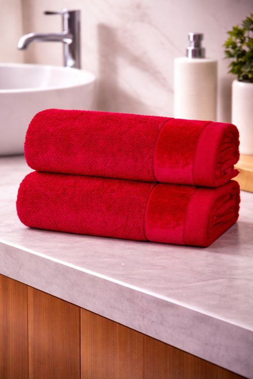 Zestaw 2x RĘCZNIK KĄPIELOWY 70x140 SPA HOTELOWY Duży Bawełniany 550g/m2 - VITO Czerwony (6)