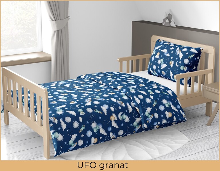 Pościel DZIECIĘCA 140x200 dla dziecka 100% bawełna CERTYFIKAT Ufo Granat (3)