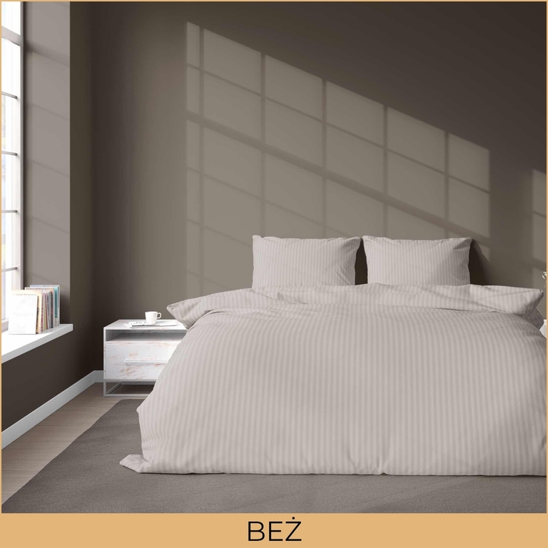 POŚCIEL HOTELOWA 160x200cm ADAMASZEK + 2x POSZEWKI 70X80 KOLOR BEŻOWY (2)