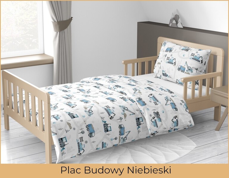 Pościel DZIECIĘCA 140x200 dla dziecka 100% bawełna CERTYFIKAT  plac budowy niebieski (3)
