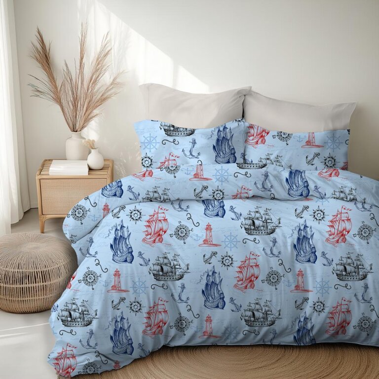 POŚCIEL Z KORY 160x200 + 2x70x80 Bawełna 100% Bielawa Produkt Polski -  bałtyk niebieski (7)