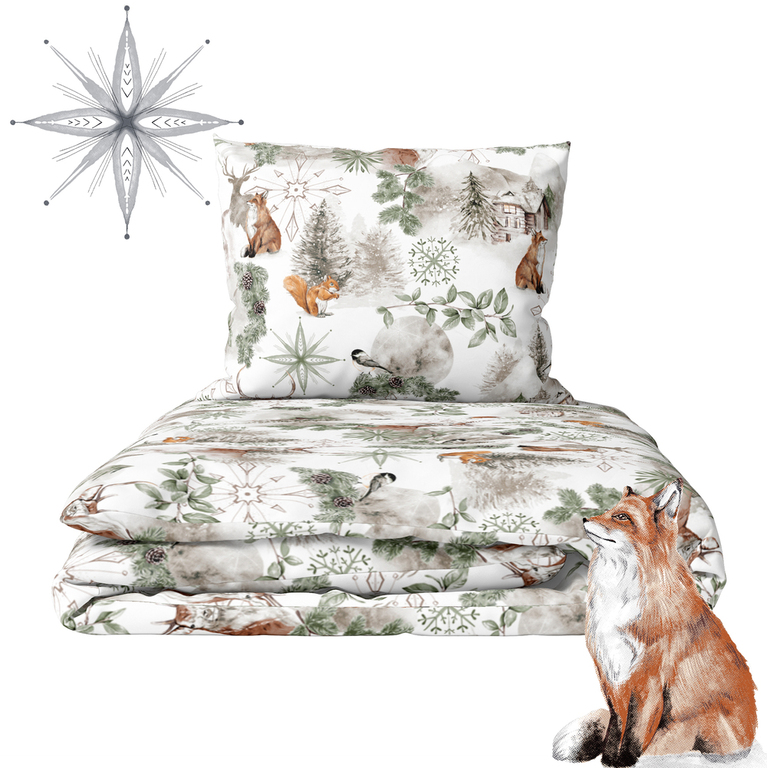 Komplet Pościeli Świątecznej 160x200 + 2x70x80, 100% Bawełna, 140g/m2, wzór: LAPONIA ZIELONA (2)