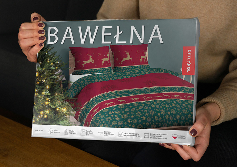 Komplet Pościeli Świątecznej 160x200 + 2x70x80, 100% Bawełna, 140g/m2, wzór:  5817 A (5)