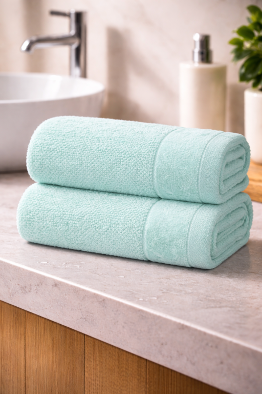 Zestaw 2x RĘCZNIK KĄPIELOWY 70x140 SPA HOTELOWY Duży Bawełniany 550g/m2 - VITO Jasny Turkus/ Aqua (6)