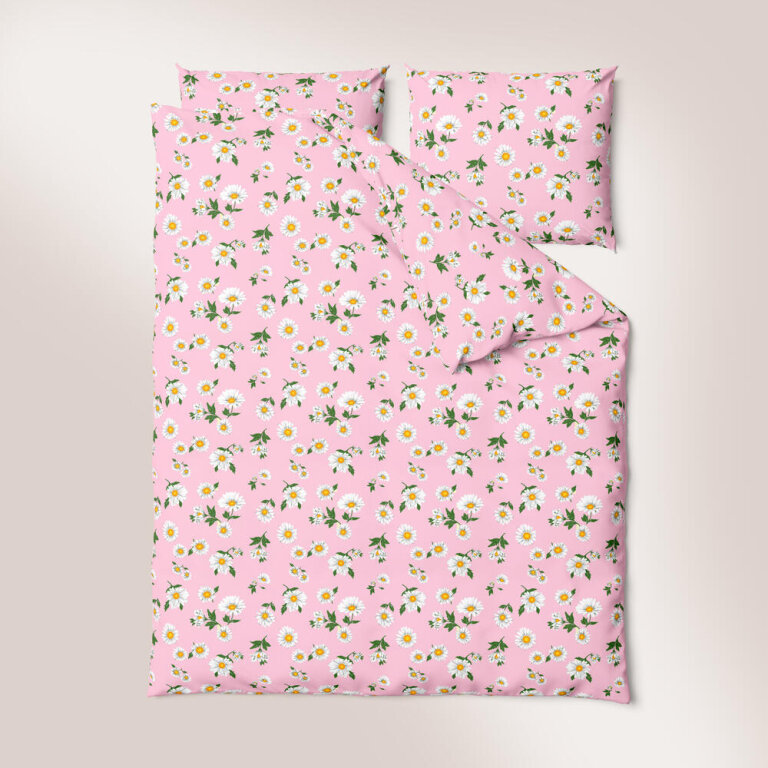 Pościel z Kory 160x200 + 2x70x80 Bawełna 100% Bielawa Produkt Polski - Rumianki Różowe (2)
