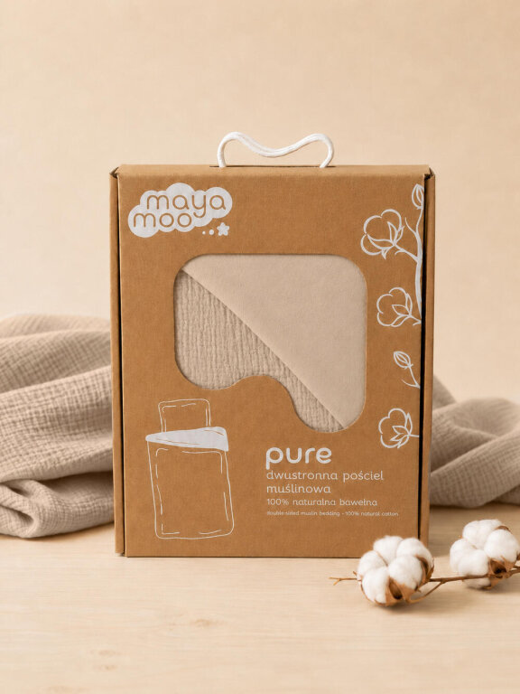Pościel muślinowa 90x120 dziecięca - dwuwarstwowy muślin 140g/m2 + bawełna 120g/m2 Beige (5)