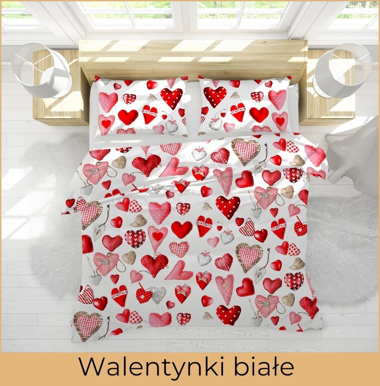 Pościel z Kory 160x200 + 2x70x80 Bawełniana Produkt Polski Bielawa - WALENTYNKI BIAŁY (3)