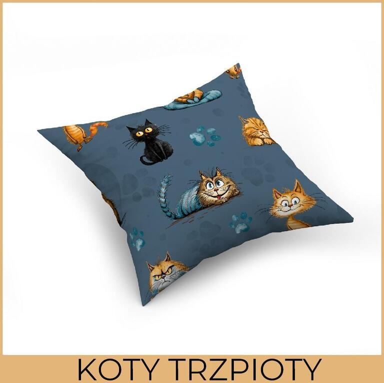 Poszewka na poduszkę, jasiek 40x40cm 100% BAWEŁNA, Koty Trzpioty (2)