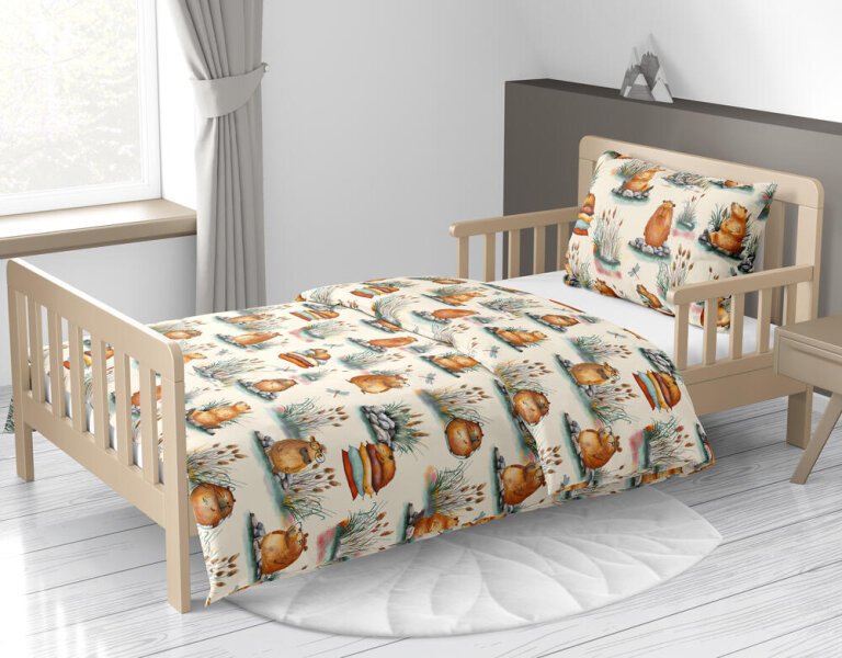 Pościel w kapibary 160x200 poszewka 50x70 pościel kapibara Ekri CERTFIKAT - 100% bawełna (3)