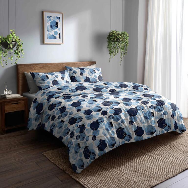 Pościel z Kory 160x200 + 2x70x80 Bawełna 100% Bielawa Produkt Polski - 1611N  niebieski (5)