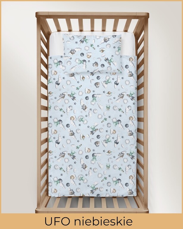 POŚCIEL DZIECIĘCA 100x140 + 50x60 100% BAWEŁNA certyfikat 2-el. do ŁóżeczkaUfo Niebieskie (3)