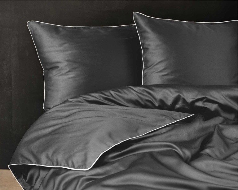 Pościel 160x200cm MAKOSATYNA - PURE, luksusowa z lamówką kolor DARK GREY (4)