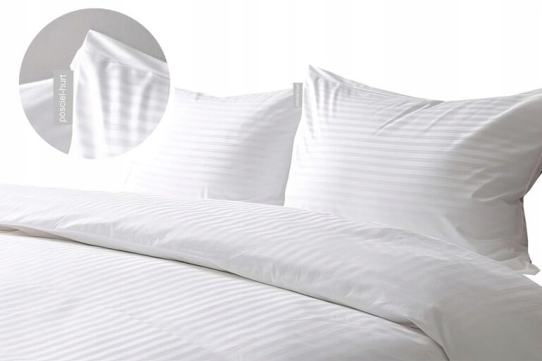 POŚCIEL HOTELOWA BIAŁA 200x220 ADAMASZEK + 2x 50x70 150g 50% baw. 50%poliester (9)