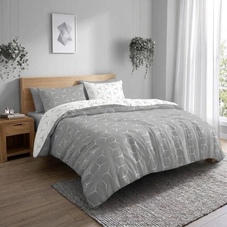 Pościel Dwustronna 160x200cm 2x70x80cm, 140g/m2,100% bawełna wzór: Milano Szaro Białe Mix (4)
