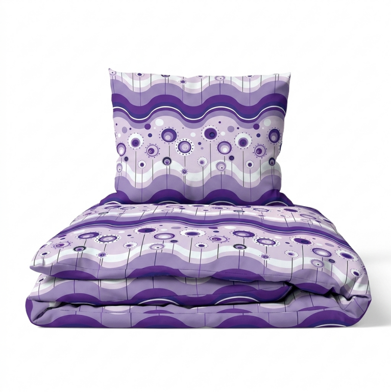 Komplet Pościeli 160x200 + 2x70x80, 100% Bawełna, 140g/m2, wzór: Lizak Fiolet (1)
