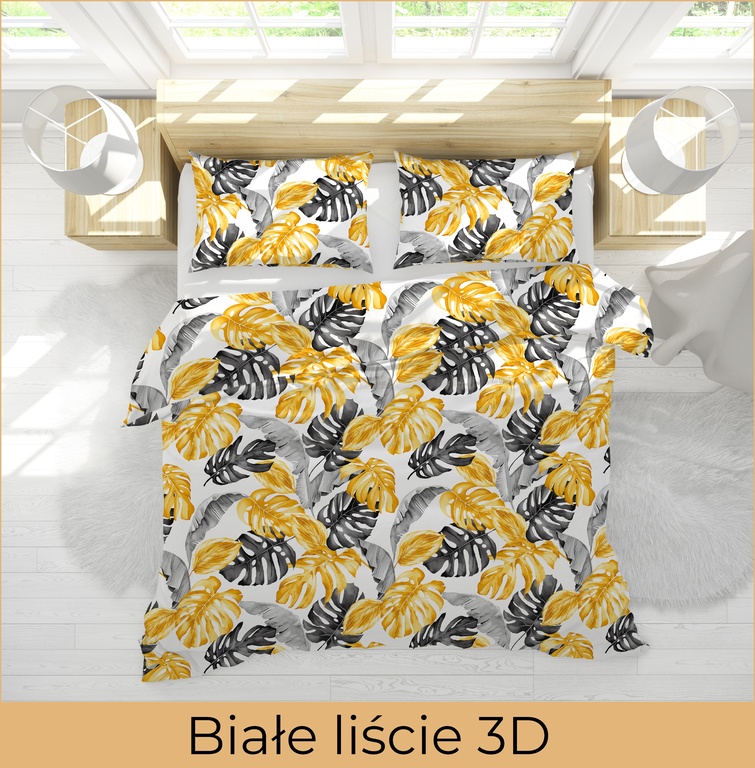 Pościel z Kory 160x200 + 2x70x80 Bawełna 100% Bielawa Produkt Polski - BIAŁE LIŚCIE 3D (3)