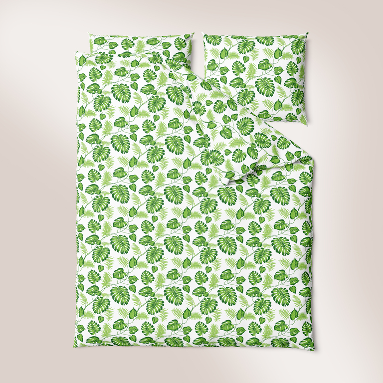 Pościel z Kory 140x200 + 1x70x80 Bawełna 100% Bielawa Produkt Polski - liście palmy zielone (2)