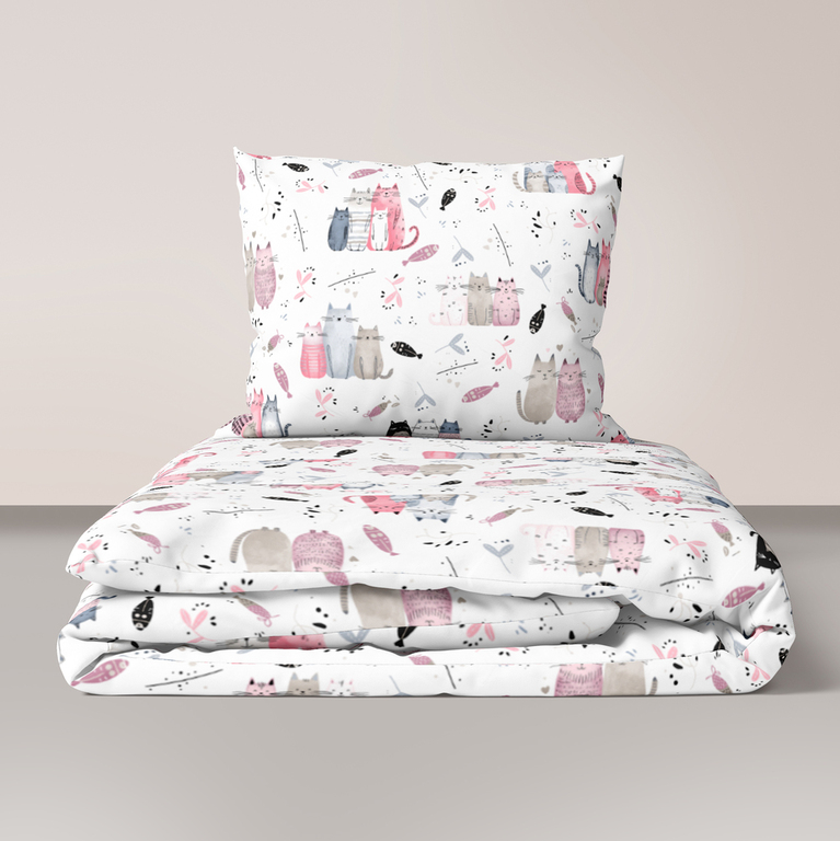 POŚCIEL DZIECIĘCA 90x120 + 40x60 100% BAWEŁNA certyfikat 2-el do Łóżeczka FAMILY CATS PINK (1)